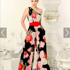 Alice Olivia black silk floral print jumpsuit
